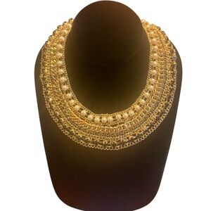 NWT INC International Concepts Gold and Pearl Black Crystal Bib Necklace